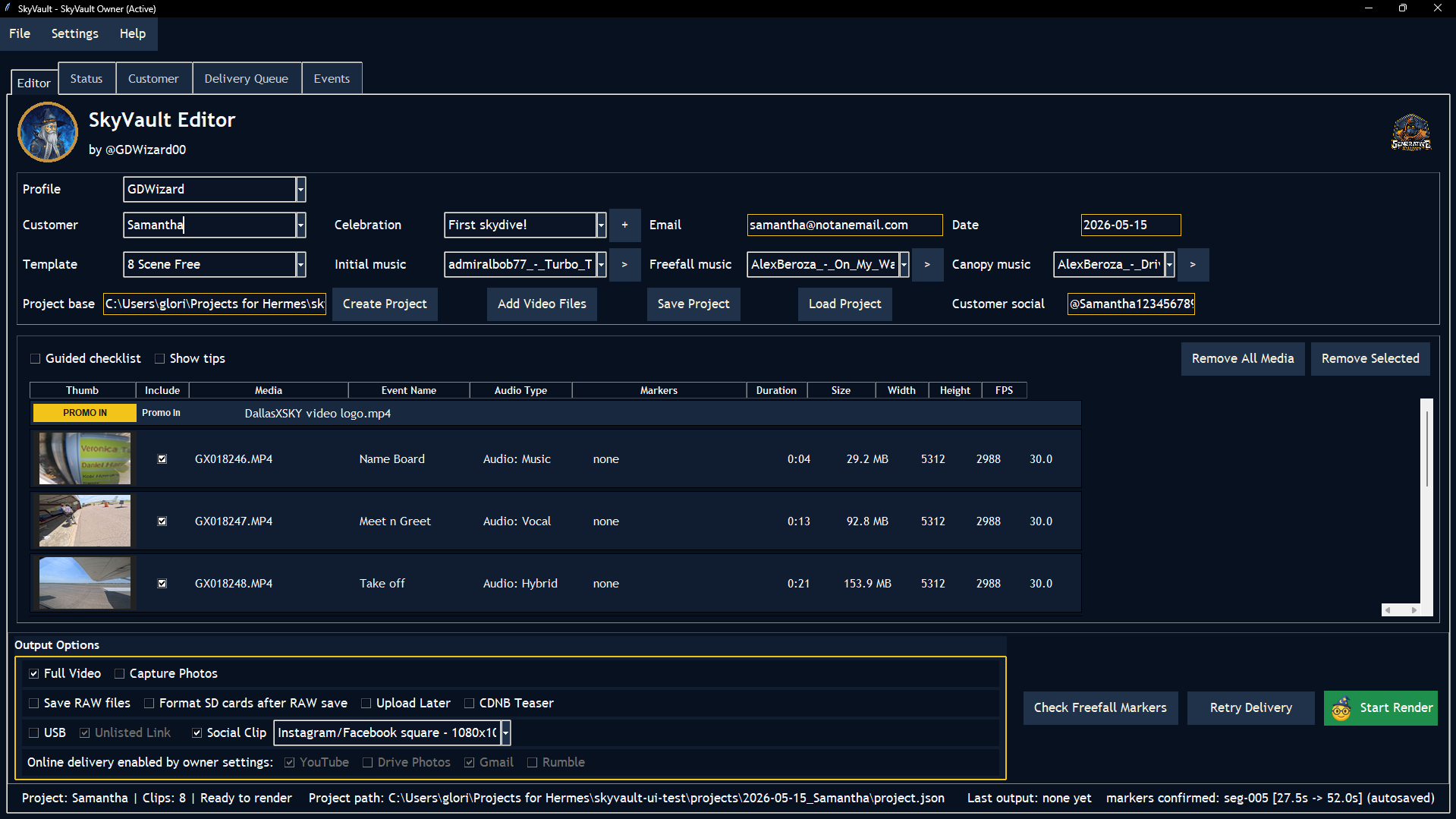 SkyVault editor output controls
